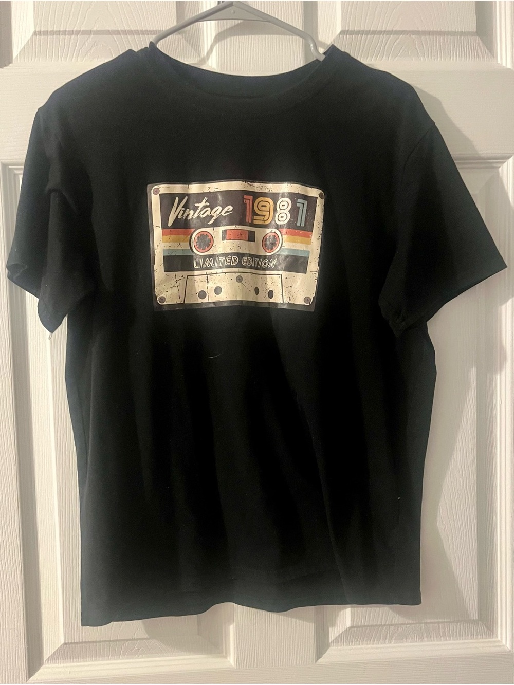 SHEIN Black Short Sleeve Tee with Retro Cassette Graphic